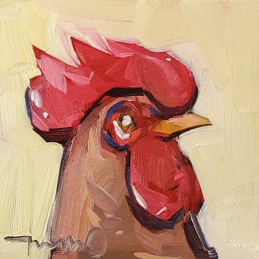 JOSE TRUJILLO Oil Painting IMPRESSIONISM Collectible ORIGINAL Chicken Portrait